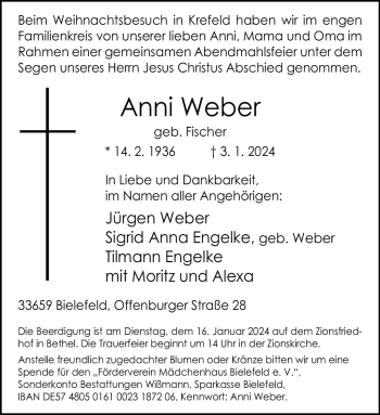 Traueranzeige von Anni Weber von Westfalen Blatt