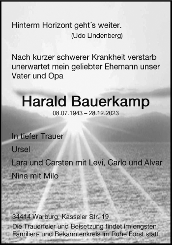 Traueranzeige von Harald Bauerkamp von Westfalen Blatt
