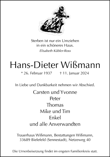 Traueranzeige von Hans-Dieter Wißmann von Westfalen Blatt