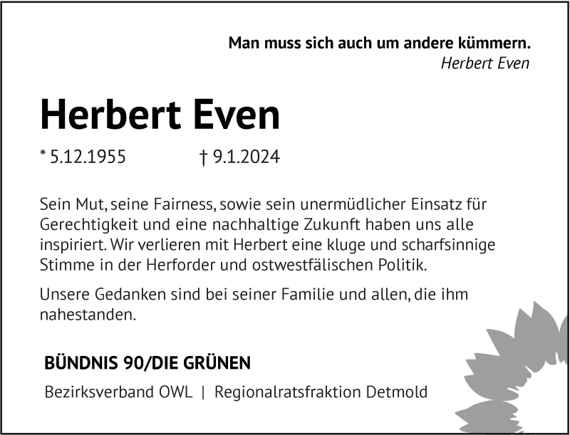  Traueranzeige für Herbert Even vom 23.01.2024 aus Westfalen Blatt