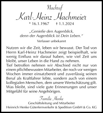 Traueranzeige von Karl-Heinz Hachmeier von Westfalen Blatt