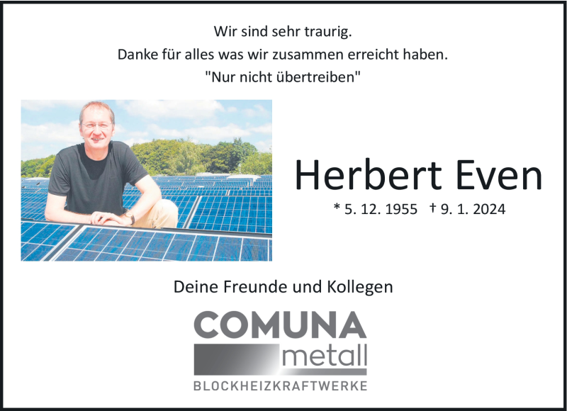  Traueranzeige für Herbert Even vom 13.01.2024 aus Westfalen Blatt