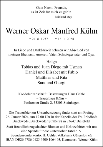 Traueranzeige von Werner Oskar Manfred Kühn von Westfalen Blatt