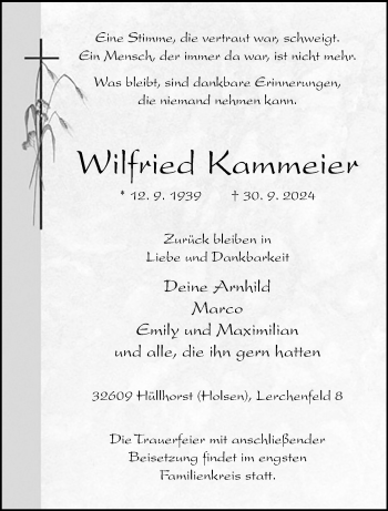 Traueranzeige von Wilfried Kammeier von Westfalen Blatt