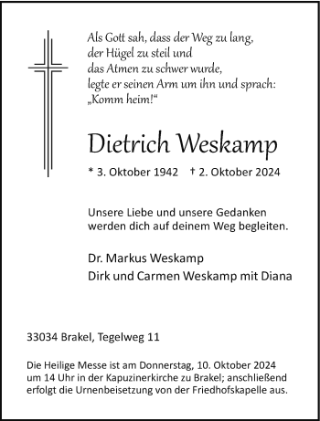 Traueranzeige von Dietrich Weskamp von Westfalen Blatt