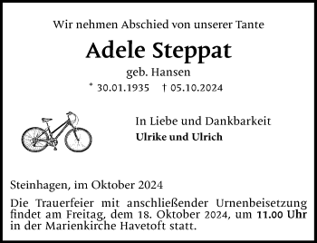 Traueranzeige von Adele Steppat von Westfalen Blatt