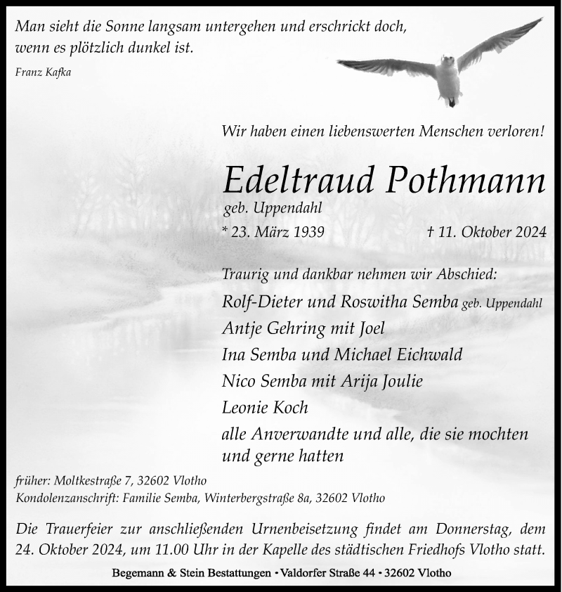  Traueranzeige für Edeltraud Pothmann vom 19.10.2024 aus Westfalen Blatt