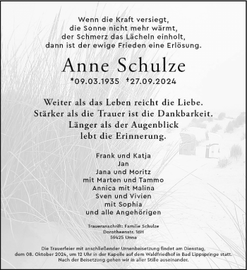 Traueranzeige von Anne Schulze von Westfalen Blatt