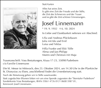 Traueranzeige von Josef Linnemann von Westfalen Blatt