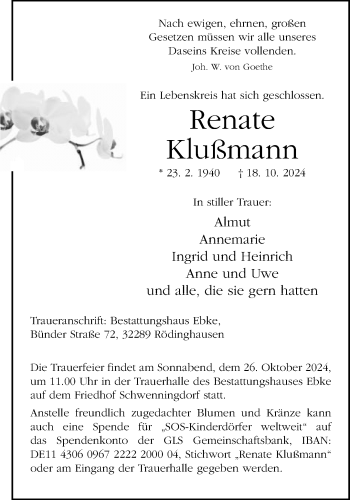 Traueranzeige von Renate Klußmann von Westfalen Blatt