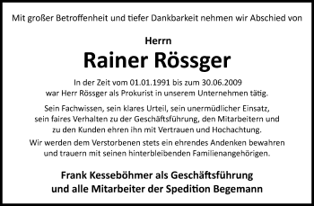 Traueranzeige von Rainer Rössger von Westfalen Blatt