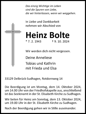 Traueranzeige von Heinz Bolte von Westfalen Blatt