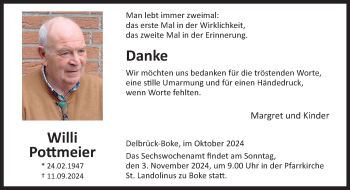 Traueranzeige von Willi Pottmeier von Westfalen Blatt