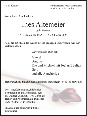 Traueranzeige von Ines Altemeier von Westfalen Blatt