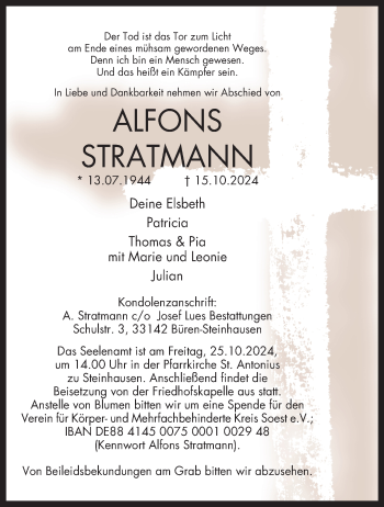 Traueranzeige von ALFONS STRATMANN von Westfalen Blatt