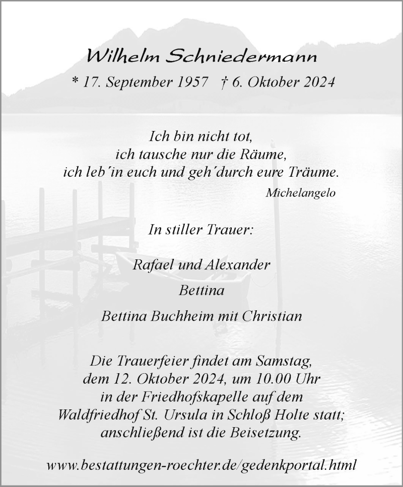  Traueranzeige für Wilhelm Schniedermann vom 09.10.2024 aus Westfalen Blatt
