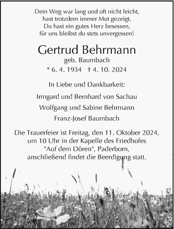 Traueranzeige von Gertrud Behrmann von Westfalen Blatt