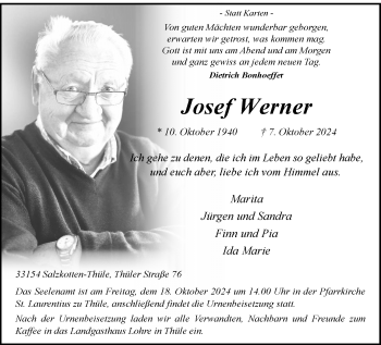 Traueranzeige von Josef Werner von Westfalen Blatt