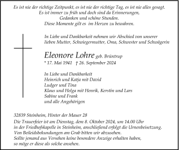 Traueranzeige von Eleonore Lohre von Westfalen Blatt