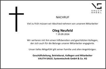 Traueranzeige von Oleg Neufeld von Westfalen Blatt