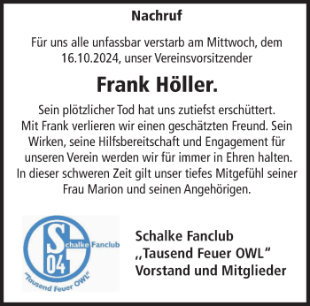 Traueranzeige von Frank Höller von Westfalen Blatt