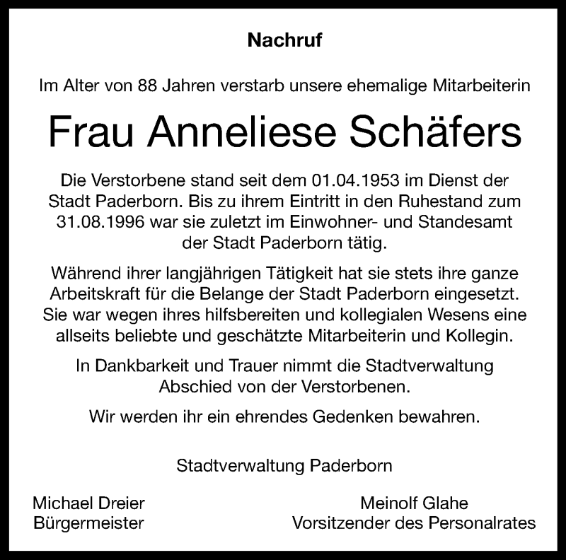  Traueranzeige für Anneliese Schäfers vom 09.10.2024 aus Westfalen Blatt