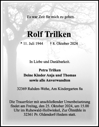 Traueranzeige von Rolf Trilken von Westfalen Blatt
