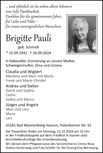 Traueranzeige von Brigitte Pauli von Westfalen Blatt