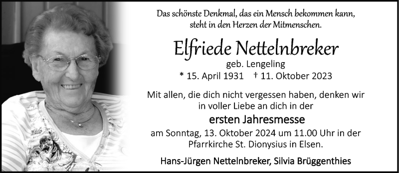  Traueranzeige für Elfriede Nettelnbreker vom 05.10.2024 aus Westfalen Blatt