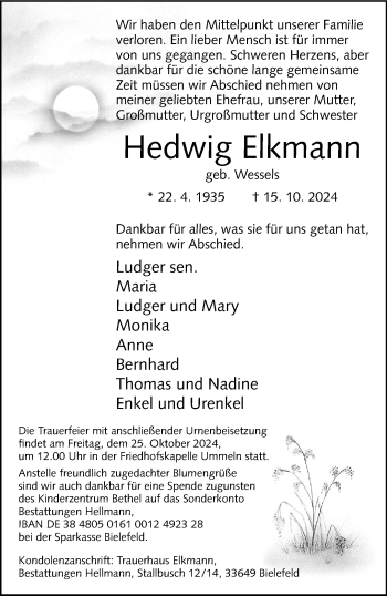 Traueranzeige von Hedwig Elkmann von Westfalen Blatt