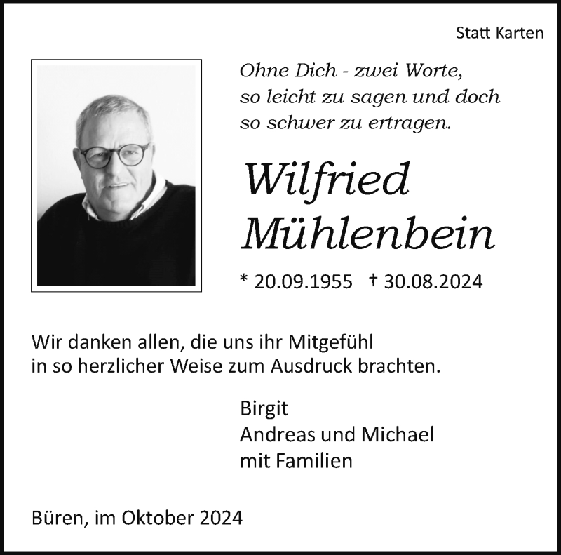  Traueranzeige für Wilfried Mühlenbein vom 12.10.2024 aus Westfalen Blatt