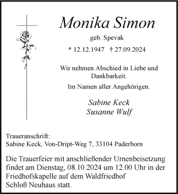Traueranzeige von Monika Simon von Westfalen Blatt
