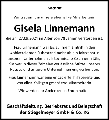 Traueranzeige von Gisela Linnemann von Westfalen Blatt