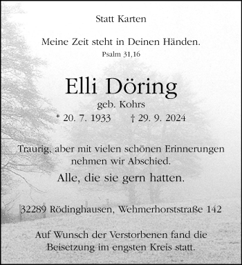 Traueranzeige von Elli Döring von Westfalen Blatt