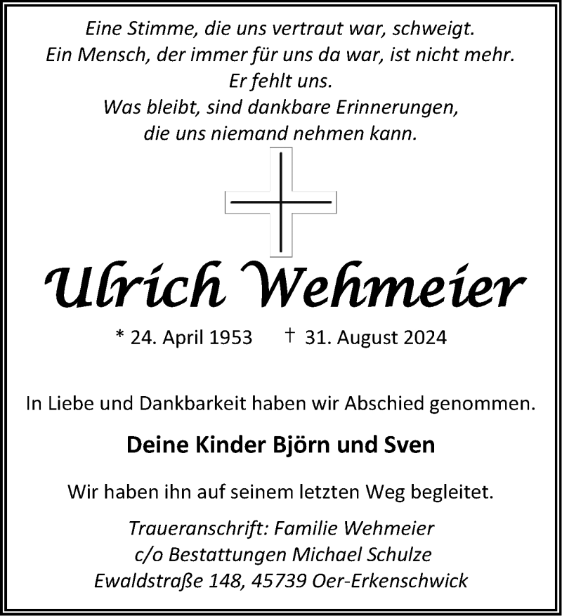  Traueranzeige für Ulrich Wehmeier vom 05.10.2024 aus Westfalen Blatt