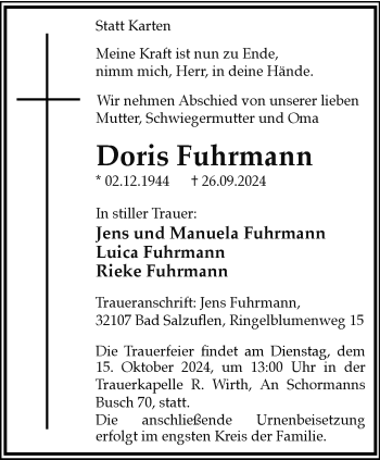 Traueranzeige von Doris Fuhrmann von Westfalen Blatt