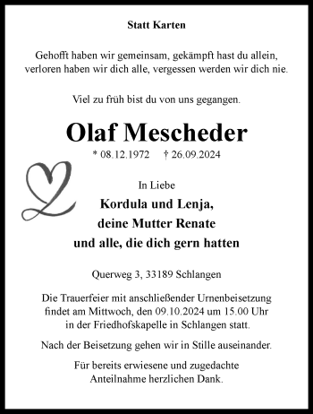 Traueranzeige von Olaf Mescheder von Westfalen Blatt