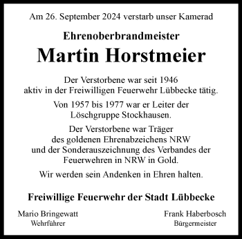 Traueranzeige von Martin Horstmeier von Westfalen Blatt