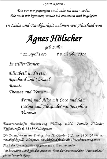 Traueranzeige von Agnes Hölscher von Westfalen Blatt