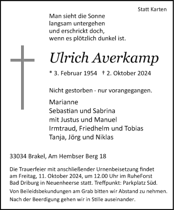 Traueranzeige von Ulrich Averkamp von Westfalen Blatt