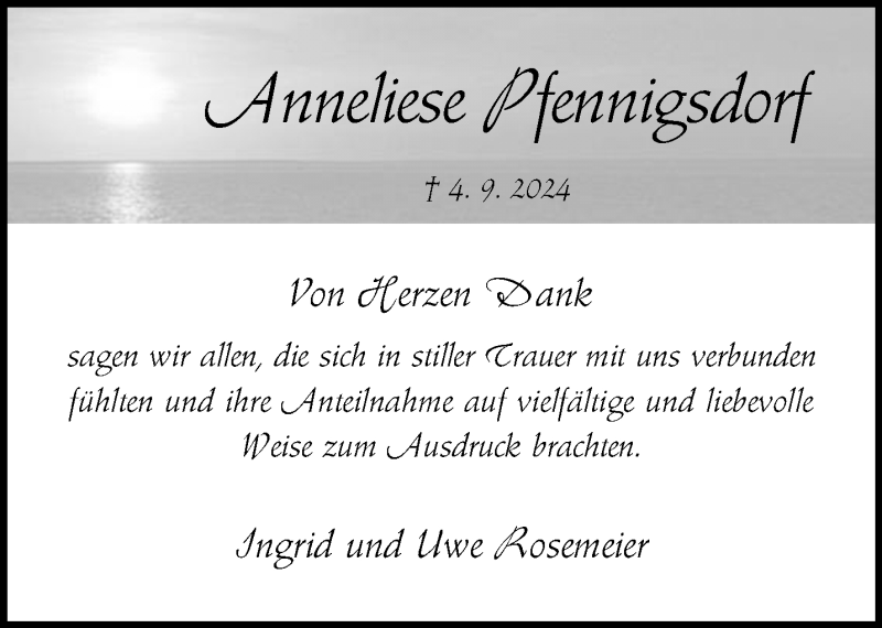  Traueranzeige für Anneliese Pfennigsdorf vom 12.10.2024 aus Westfalen Blatt
