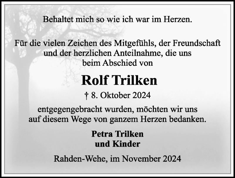  Traueranzeige für Rolf Trilken vom 23.11.2024 aus Westfalen Blatt