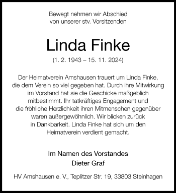Traueranzeige von Linda Finke von Westfalen Blatt