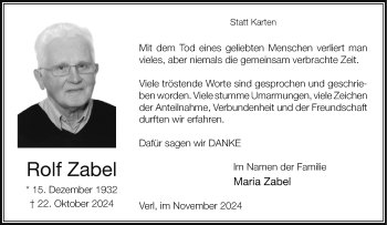 Traueranzeige von Rolf Zabel von Westfalen Blatt