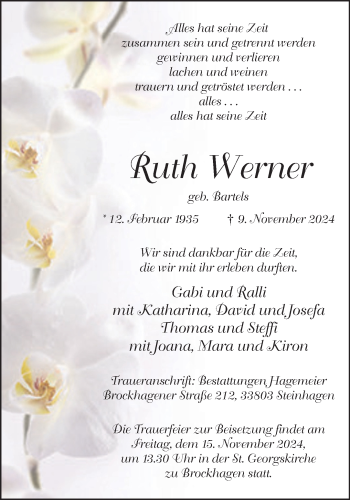 Traueranzeige von Ruth Werner von Westfalen Blatt