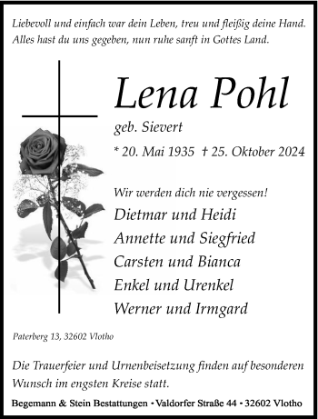 Traueranzeige von Lena Pohl von Westfalen Blatt