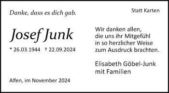 Traueranzeige von Josef Junk von Westfalen Blatt