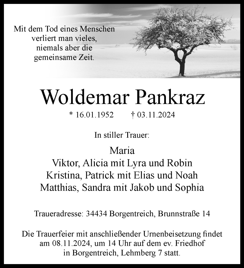  Traueranzeige für Woldemar Pankraz vom 06.11.2024 aus Westfalen Blatt