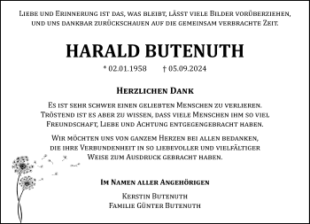 Traueranzeige von Harald Butenuth von Westfalen Blatt