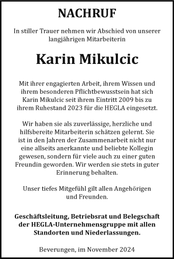 Traueranzeige von Karin Mikulcic von Westfalen Blatt